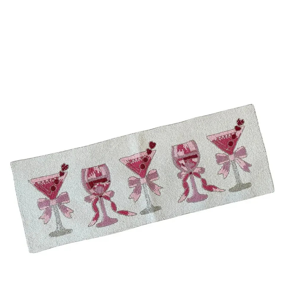 Tahari Beaded Table Runner 13x36 Cocktails Bows & Hearts Valentine Glam XO New